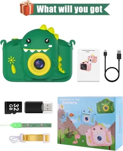 Kids Digital Camera 20MP Dual Lens 1080P Video with 32GB Card Shockproof Green - Picture 1 of 8