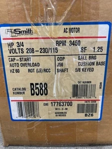 Motor de CA A. O. Smith B588 HP 3/4 voltios 208-230/115 RPM 3450 FrameJ56 - Imagen 1 de 13