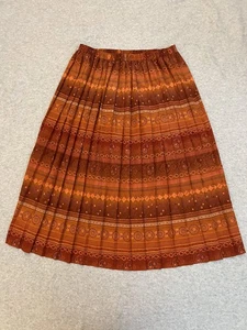 Leslie Fay Skirt Womens 12 Brown Orange Pleated Midi Boho Paisley 90s Vintage - Picture 1 of 9
