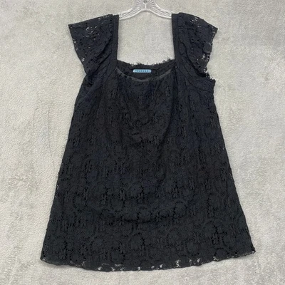 Velvet  Dress Womens Size L Black Lace Square Neck Flutter Sleeve A Line Mini - Image 1 of 4