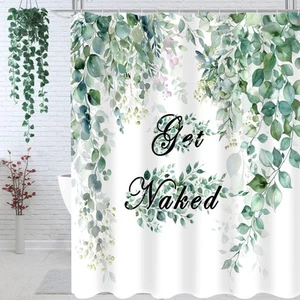 Get Naked Shower Curtain, Spring Sage Green Eucalyptus Watercolor Plant Leaf ... - Picture 1 of 6