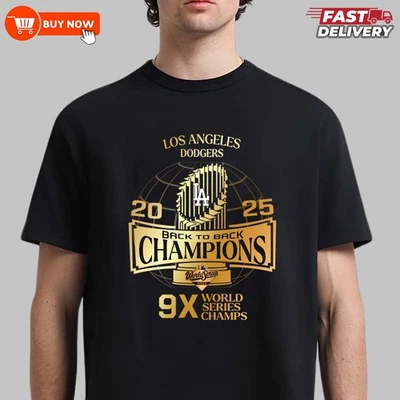 Los Angeles Dodgers 2025 Back 2 Back World Series Champions TShirt - Image 1 of 4