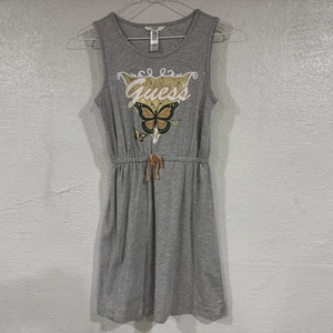 Guess Kids Dress Girls 14 Gray Butterfly Gold Graphic Drawstring Waist Casual - Picture 1 of 9