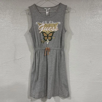Guess Kids 连衣裙 女孩 14 灰色 蝴蝶 金色 图形 抽绳 腰部 休闲 — 第 1/4 张图片
