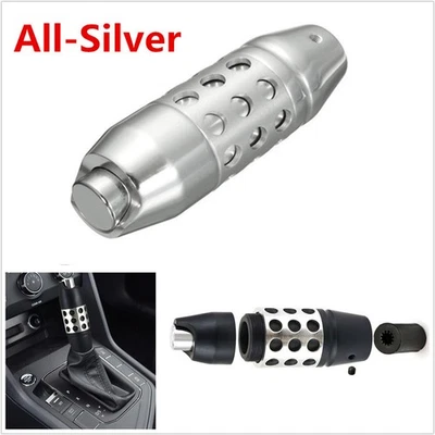 Perilla de palanca de cambios automática de aluminio de aleación plateada para automóvil + adaptador Foto 1 de 4