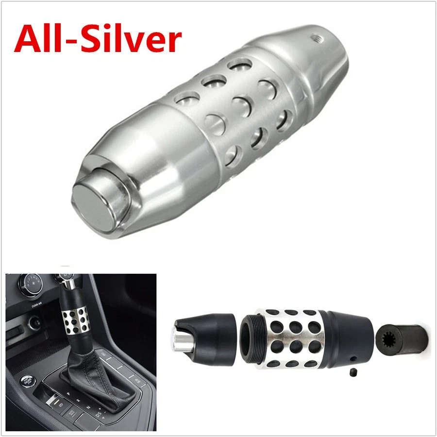 Silver Alloy Aluminum Automatic Car Gear Shift Shifter Lever Knob+Adapter — 第 1/4 张图片