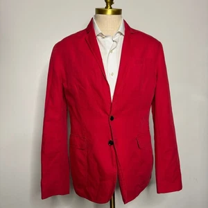 Express Mens Red Cotton Linen Two Button Blazer Sport Coat Jacket - Picture 1 of 5