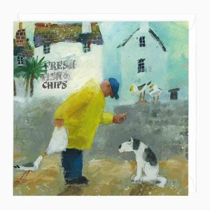 Whistlefish Fish And Chips Dog Humorous Art Card Seagull Thief Funny Humour W306 - Picture 1 of 1