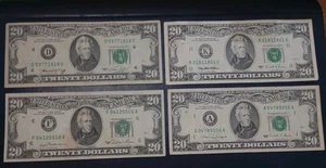 LOT OF 4 - 20 DOLLAR - FEDERAL RESERVE NOTES - CIRCULATED - Picture 1 of 17