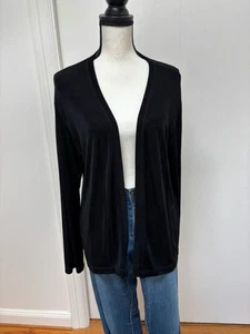 Chicos Travelers Cardigan Jacket Size 3 = L Black Long Slv Open Stretch - Picture 1 of 3