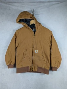 Carhartt Hooded Duck Canvas Jacket Youth Size Medium 10-12 Brown Quilted Lining - Picture 1 of 7