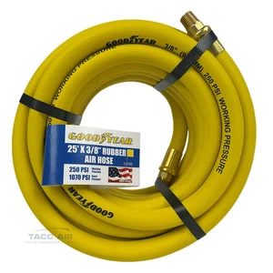 Goodyear 25' x 3/8" Rubber Air Hose 250 PSI USA Made 1/4" NPT Compressor Hose - Picture 1 of 3