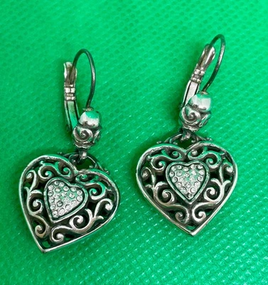 Pendientes colgantes Brighton Reno corazón palanca trasera plateados cristal filigrana  Foto 1 de 4