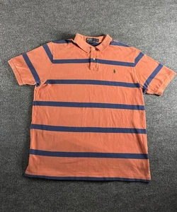 Camisa Polo Ralph Lauren Para Hombres XL Naranja Azul Rayas Poni Algodón Polo Preppy - Imagen 1 de 6