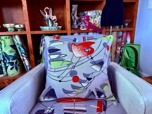 Kinetic Space Gadgets BOOMERANG  Barkcloth Atomic Pillow Cover Vintage Fabric - Picture 1 of 12