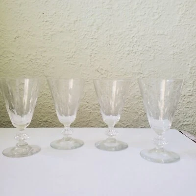 Set of 4 Vtg Duncan Miller "Willow" Goblets Glasses Cut Crystal MCM  - Image 1 of 4