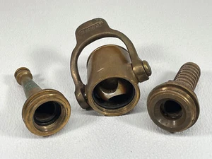 4pc Antique Brass Water Fire Hose Nozzle Italy Boston MA Topspec Rainboy USA Lot - Picture 1 of 12