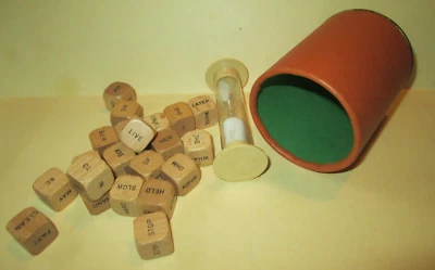 Complete Set of Word Cubes Vintage Scrabble Sentence Hourglass Dice CUP VINTAGE - Image 1 of 2