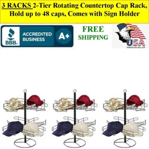 3 RACKS Countertop Cap Rack 2 Tier Rotating Holds 48 Baseball Football Caps - Picture 1 of 2