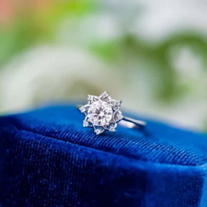 2Ct Round Lab Created Diamond Halo Floral Wedding Ring 14K White Gold Over - Picture 1 of 5