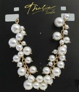 THALIA SODI Statement White Faux Pearls Goldtone Women's Necklace - New! - Picture 1 of 2