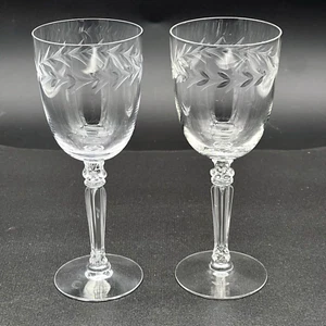Fostoria Holly Water Wine Goblets 7 7/8" Tall Lot of 2 Clear Crystal Glass - Picture 1 of 11