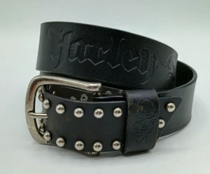 Women's Harley Davidson Rockin Rose Leather Belt Size L Logo Black Studded - Picture 1 of 17