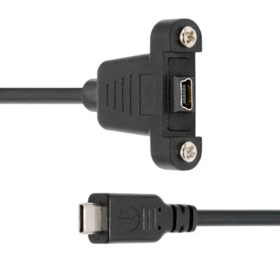 USB2.0 Mini 5Pin Female to Type-C USB-C Male 480Mbps Data with Panel Mount Holes - Image 1 of 4