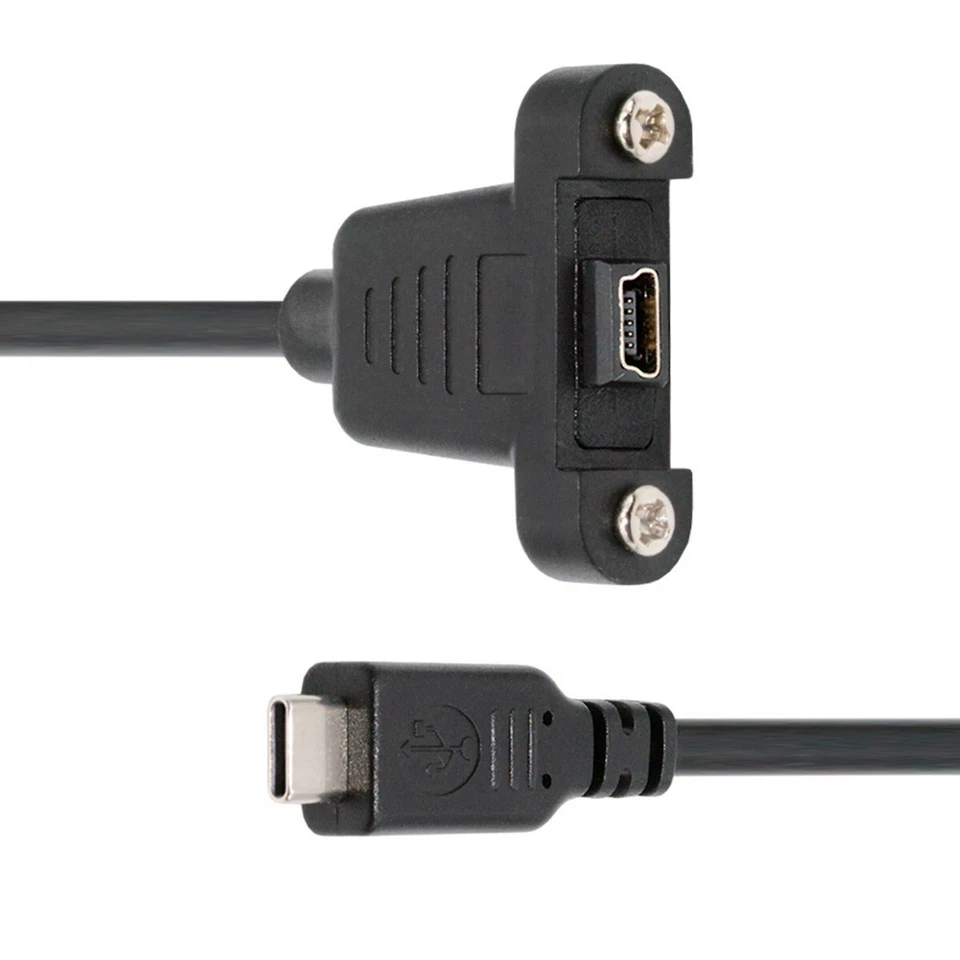 USB2.0 Mini 5Pin Female to Type-C USB-C Male 480Mbps Data with Panel Mount Holes - Image 1 of 4