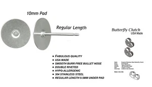 100 x 10mm USA Studs - Butterfly Clutch - Picture 1 of 1
