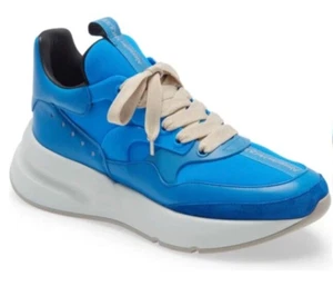 $620 Men's Alexander McQueen Runner Driver Sneakers Blue Silver 64588WIB83 42 9 - Picture 1 of 12