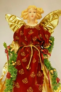 Big Vtg Christmas ANGEL 27" Figurine Figure Gold Burgundy Tabletop Decoration - Picture 1 of 9