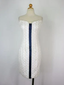 Bleistiftkleid Designer weiß Jacquard Spitze trägerlos Wackelkleid 4 $ 700 unverbindliche Preisempfehlung des Herstellers - Bild 1 von 9