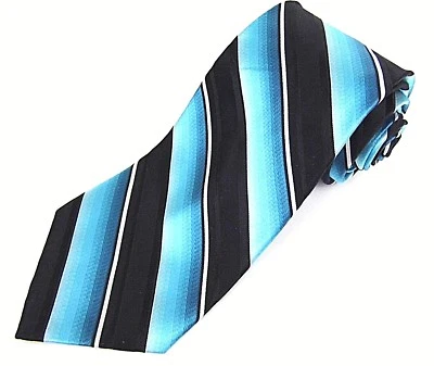 Croft & Barrow Mens Designer Necktie Silk Stripes Black Blue L-60 W-3 3/4 NWOT - Image 1 of 4