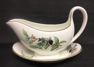 Boehm Chickadee & Holly Gravy Boat w/Unattached Under Plate- England - Picture 1 of 7