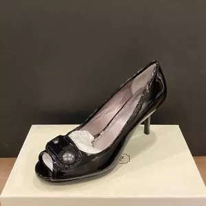 Coach Dorita Soft Patent Black Open Toe Sandals Shoes Heels Pumps 9.5 10 NEW - Picture 1 of 5