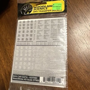 Woodland Scenics Dry Transfer Box Car Data Gothic Black/White HO Scale DT602 - Picture 1 of 4