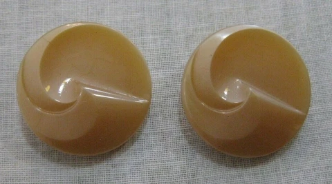2 Large Butterscotch Glass Buttons Swirl Wave Vintage Antique Cover