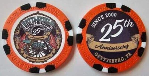 BATTLEFIELD HARLEY-DAVIDSON Gettysburg PA 25th Anniv Orange WIDE Poker Chip - Picture 1 of 3