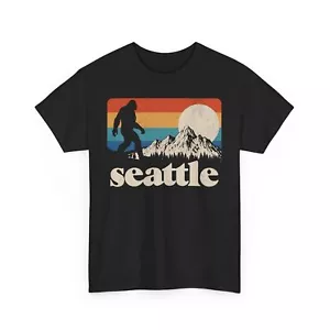 Unisex Bigfoot Seattle Mountains Retro T-shirt Vintage Sasquatch Graphic Tee - Picture 1 of 31