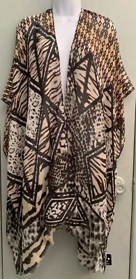 Nuevo con etiquetas Mantón Nordstrom Talla Única Roffe Frente Abierto Envoltura Gris Tostado Gráficos Borgoña Foto 1 de 4