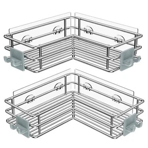 Corner Shower Shelves Stainless Steel, Adhesive Shower Caddy Basket Rack with Ho - Picture 1 of 9