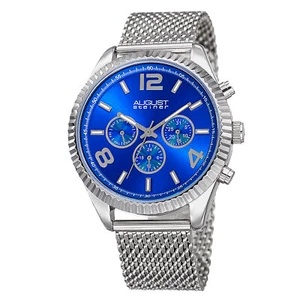 Men's August Steiner AS8196SSBU Two Time Zone Date Tachymeter Steel Mesh Watch - Picture 1 of 4