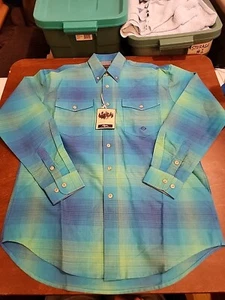 Camisa Roper Apperal Para Hombre PEQUEÑA L/S Azul/Verde Viva A Cuadros Abotonada Nueva con Etiquetas. GB19 - Imagen 1 de 11