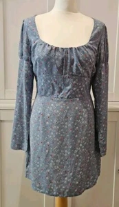 Ladies Missguided Blue Ditsy Floral Cinch Waisted Knee Length Dress Size 10 - Picture 1 of 5