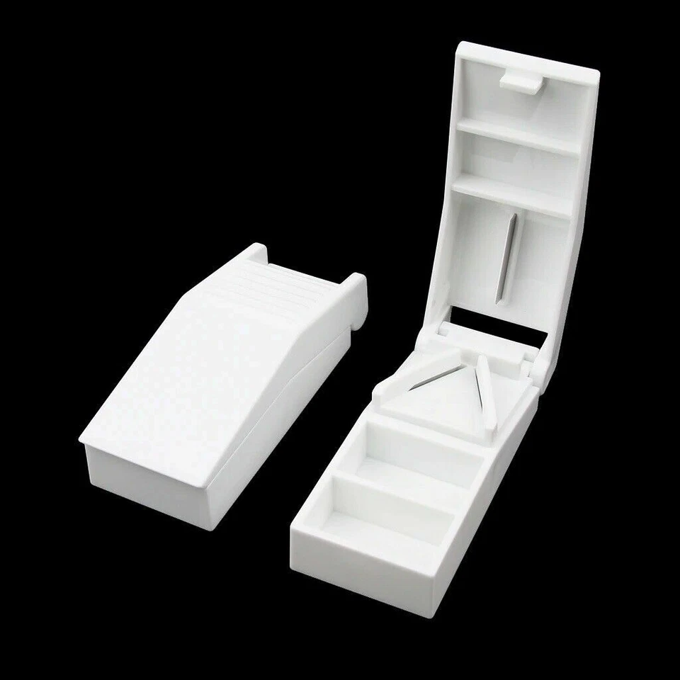 White Pill Cutter Medicine Tablet Holder Splitter Half Storage Compartment Box - Image 1 of 4