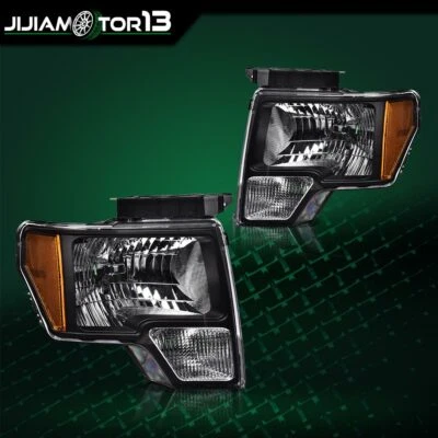 Pair Headlights Lamps Aftermarket Left & Right Black Fit For 2009-2014 Ford F150 - Image 1 of 4