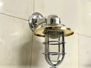 Interior Design Aluminum Swan Neck Bulkhead Light Fixture with Brass Shade Set 5 - Picture 1 of 9