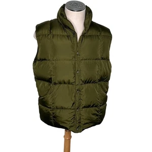 Lands' End Mens L Puffer Vest Olive Green Down Fill Button Up Sleeveless Jacket - Picture 1 of 7