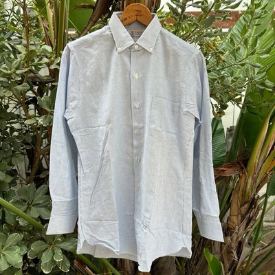 Vintage 60s Penney’s Towncraft Wash ’n Wear Blue Stripe Button Down 16-34 - Image 1 of 4